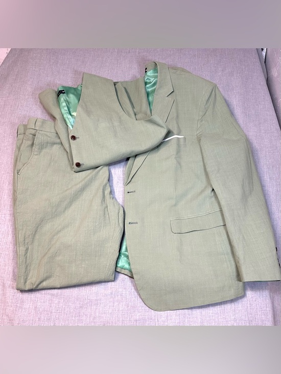 Source Unknown Other - Men's Sage Green 3 piece Suit Linen /Cotton Sz XXL